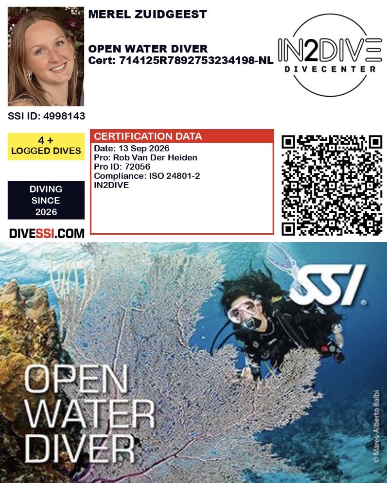 Merel SSI duik brevet Open Water Diver
